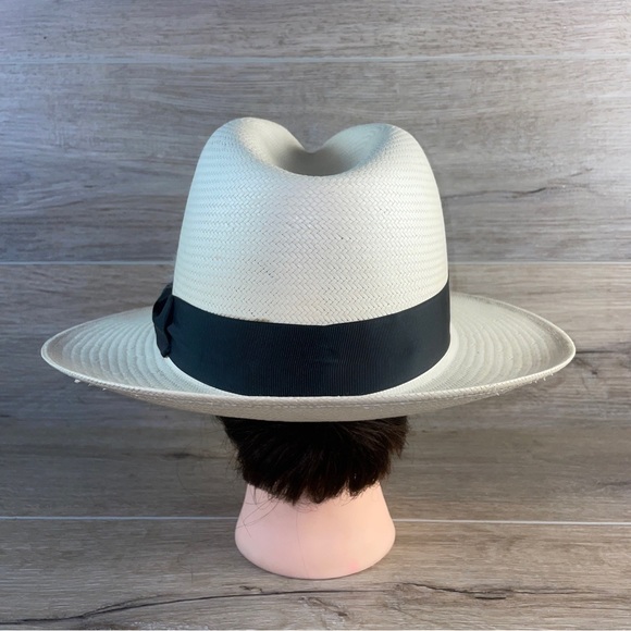 Stetson Natural Straw Feathered Fedora Panama Hat Made In Mexico X-Large EUC! - Picture 5 of 9